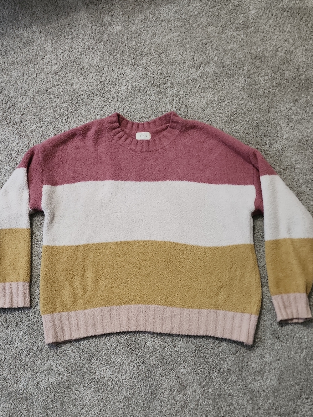 Striped Crewneck Sweater in Pink, Off White & Mustard